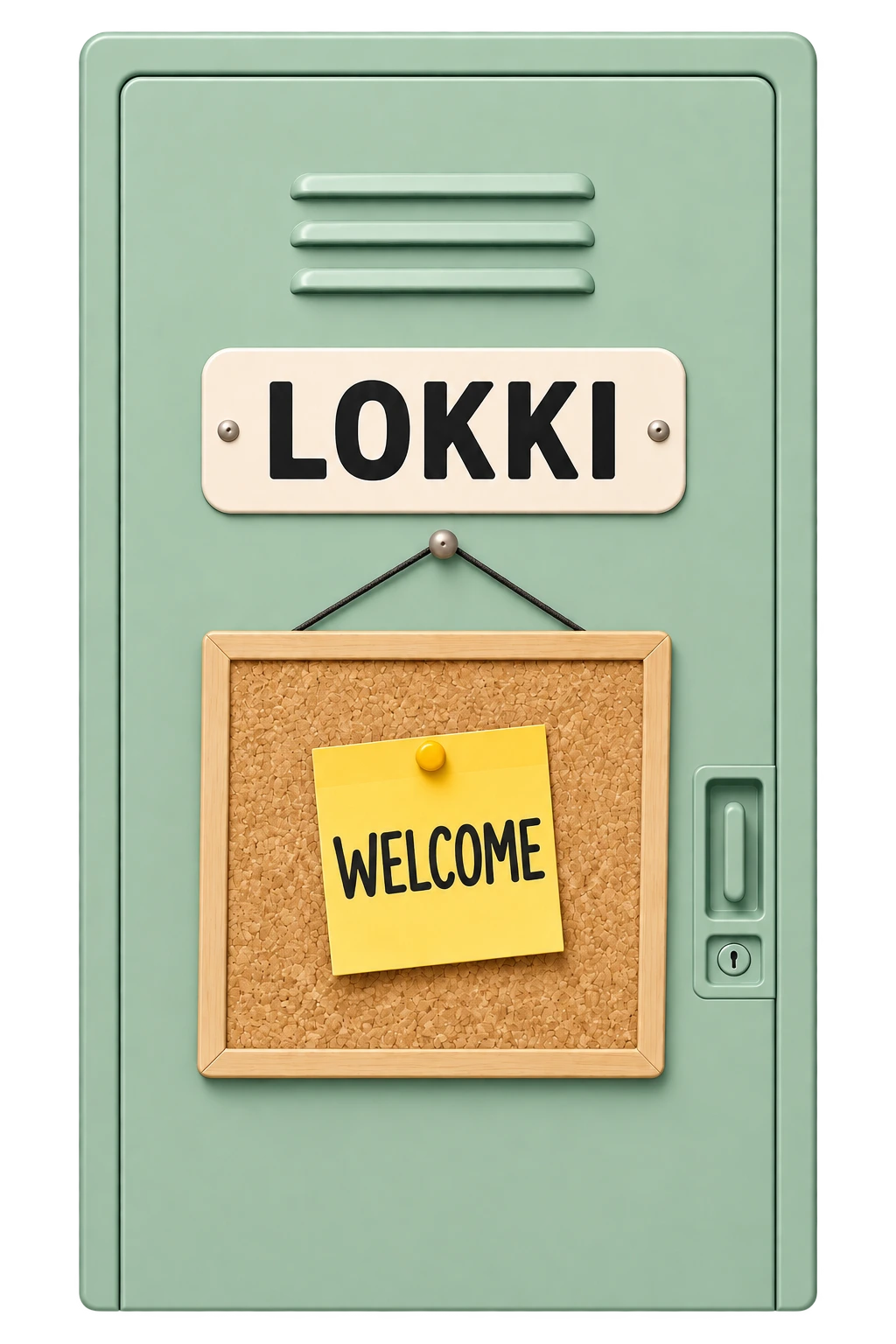 A green LOKKI locker with a welcome note